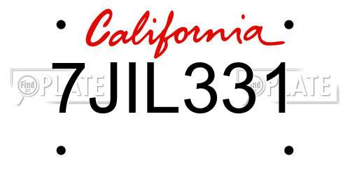 7JIL331 California License Plate