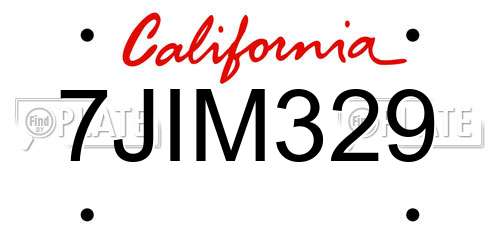 7JIM329 California License Plate