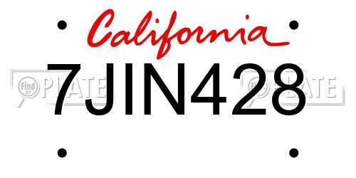 7JIN428 California License Plate