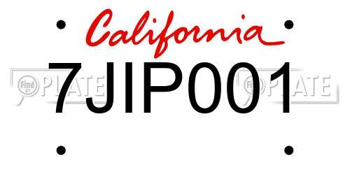 7JIP001 California License Plate