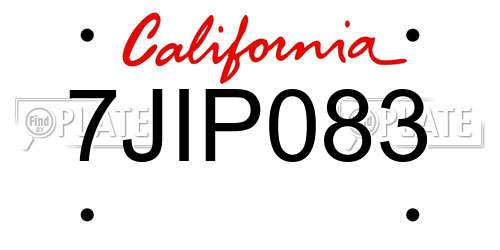7JIP083 California License Plate