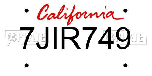 7JIR749 California License Plate