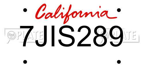 7JIS289 California License Plate