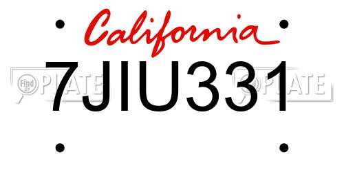 7JIU331 California License Plate