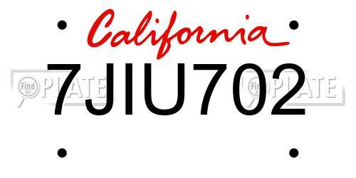7JIU702 California License Plate