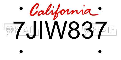 7JIW837 California License Plate