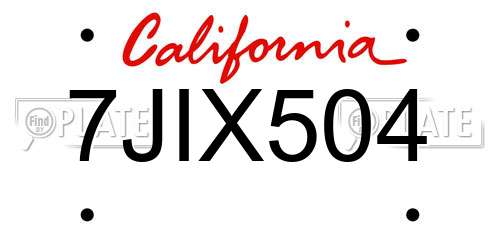 7JIX504 California License Plate