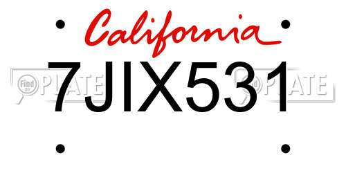 7JIX531 California License Plate