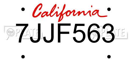 7JJF563 California License Plate