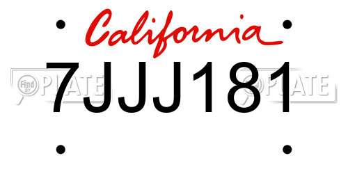 7JJJ181 California License Plate
