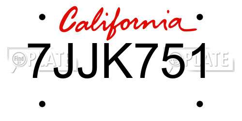 7JJK751 California License Plate
