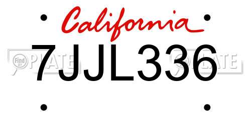 7JJL336 California License Plate