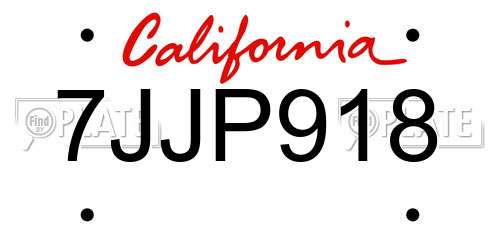 7JJP918 California License Plate