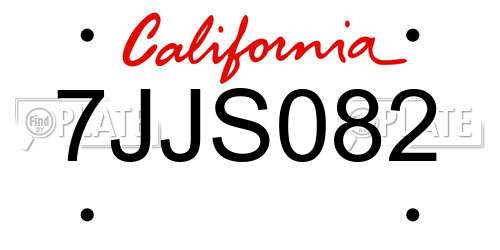 7JJS082 California License Plate