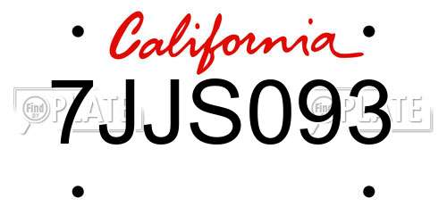 7JJS093 California License Plate