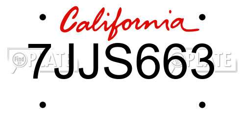 7JJS663 California License Plate