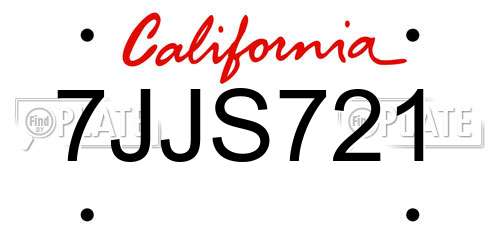 7JJS721 California License Plate