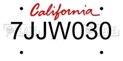 7JJW030 California License Plate