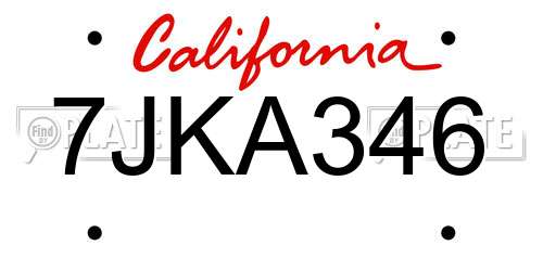 7JKA346 California License Plate