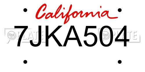 7JKA504 California License Plate