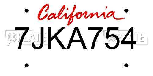 7JKA754 California License Plate