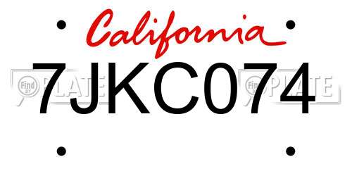 7JKC074 California License Plate