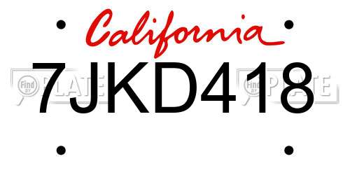 7JKD418 California License Plate