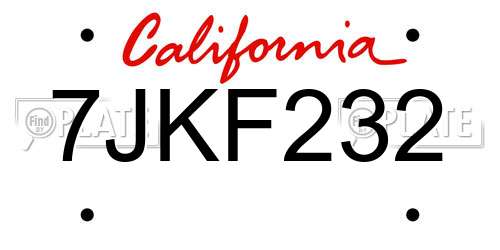 7JKF232 California License Plate