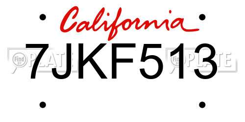 7JKF513 California License Plate