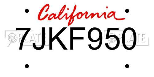 7JKF950 California License Plate