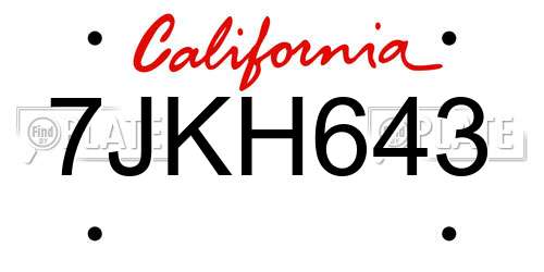 7JKH643 California License Plate