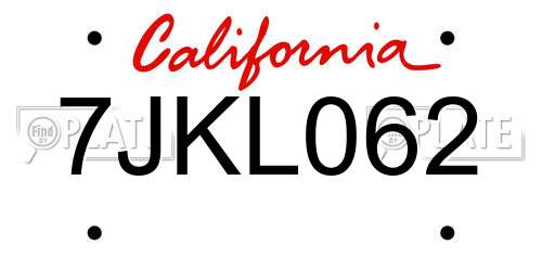 7JKL062 California License Plate