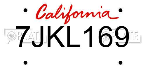 7JKL169 California License Plate
