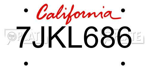 7JKL686 California License Plate