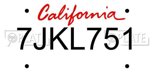 7JKL751 California License Plate