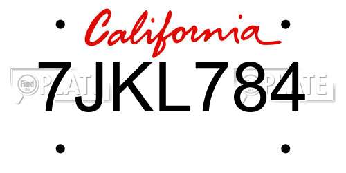 7JKL784 California License Plate