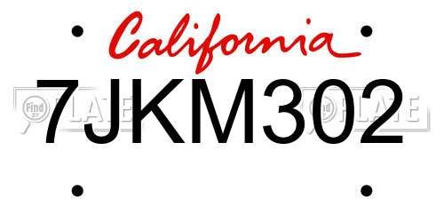 7JKM302 California License Plate