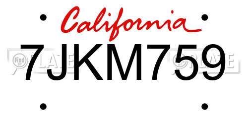 7JKM759 California License Plate