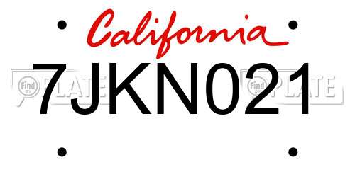 7JKN021 California License Plate