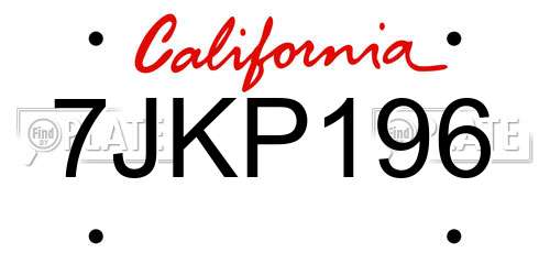 7JKP196 California License Plate