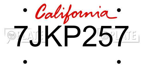 7JKP257 California License Plate