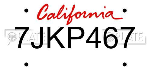 7JKP467 California License Plate