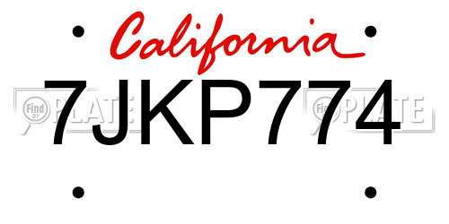 7JKP774 California License Plate