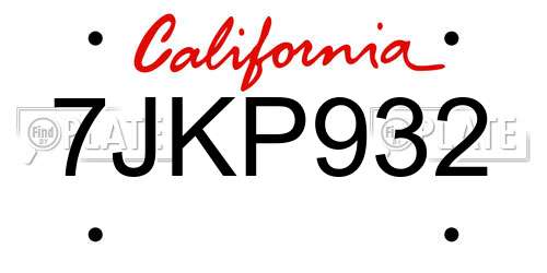 7JKP932 California License Plate