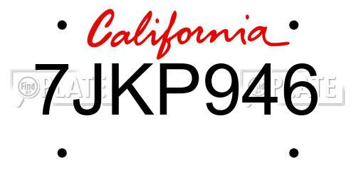 7JKP946 California License Plate