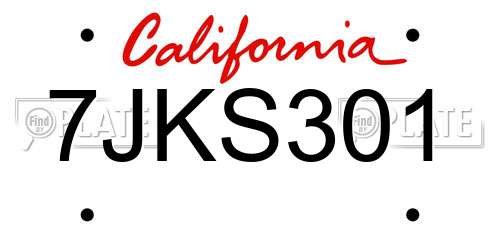 7JKS301 California License Plate