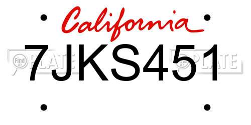 7JKS451 California License Plate