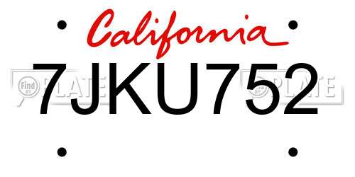 7JKU752 California License Plate