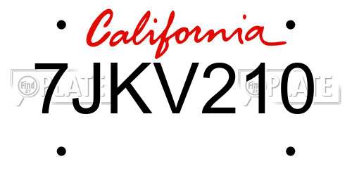 7JKV210 California License Plate