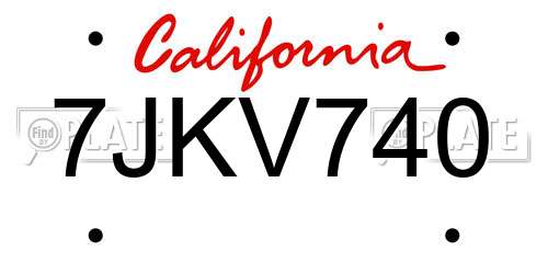 7JKV740 California License Plate